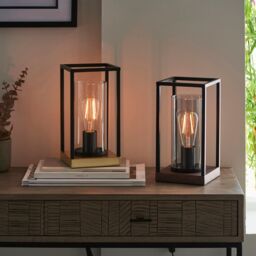Loops 2 PACK Matt Black Framed Table Lamp Light & Glass Shade - Bronze Patina Base - thumbnail 4