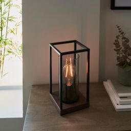Loops 2 PACK Matt Black Framed Table Lamp Light & Glass Shade - Bronze Patina Base - thumbnail 5