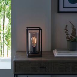Loops 2 PACK Matt Black Framed Table Lamp Light & Glass Shade - Bronze Patina Base - thumbnail 3