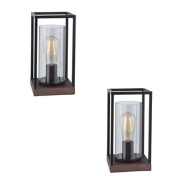 Loops 2 PACK Matt Black Framed Table Lamp Light & Glass Shade - Bronze Patina Base - thumbnail 1