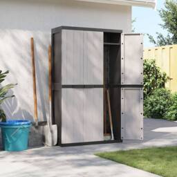 Berkfield Home Outdoor Storage Cabinet Grey & Black 97x37x165 cm PP - Size: 97 x 37 x 165 cm - thumbnail 1
