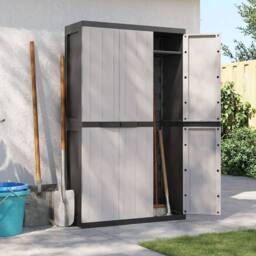 Berkfield Home Outdoor Storage Cabinet Grey & Black 97x37x165 cm PP - Size: 97 x 37 x 165 cm - thumbnail 3