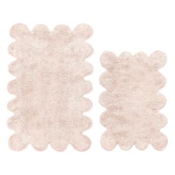 Allure Bath Fashions Two Piece Scallop Bath Mat Set - 100% Cotton Scalloped Bathroom Rugs in Light Pink