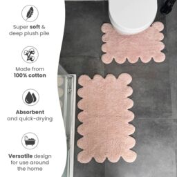 Allure Bath Fashions Two Piece Scallop Bath Mat Set - 100% Cotton Scalloped Bathroom Rugs in Light Pink - thumbnail 4