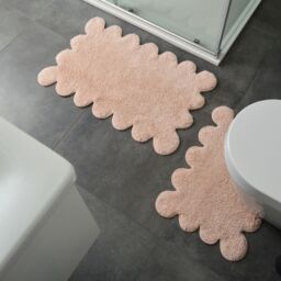 Allure Bath Fashions Two Piece Scallop Bath Mat Set - 100% Cotton Scalloped Bathroom Rugs in Light Pink - thumbnail 6