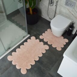 Allure Bath Fashions Two Piece Scallop Bath Mat Set - 100% Cotton Scalloped Bathroom Rugs in Light Pink - thumbnail 2