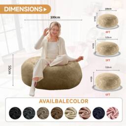 Direct Wicker Medium 4-Foot Bean Bag Sofa Chair, Soft Reading Lounger for Adults in Khaki - Size: 1 Pack - thumbnail 2