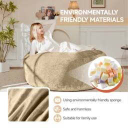 Direct Wicker Medium 4-Foot Bean Bag Sofa Chair, Soft Reading Lounger for Adults in Khaki - Size: 1 Pack - thumbnail 4