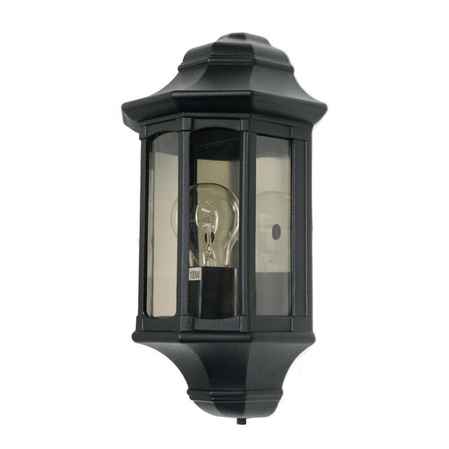 Loops Outdoor IP44 1 Bulb Half Lantern Wall Porch Light Black LED E27 60W
