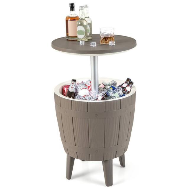 Costway 37L Cooler Bar Table Outdoor Cooler Side Table w/ Telescopic Tabletop in Brown - image 1