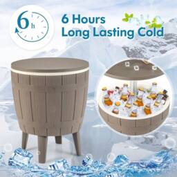 Costway 37L Cooler Bar Table Outdoor Cooler Side Table w/ Telescopic Tabletop in Brown - thumbnail 6