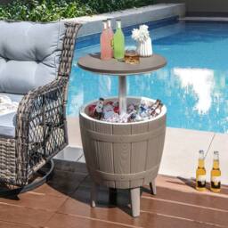Costway 37L Cooler Bar Table Outdoor Cooler Side Table w/ Telescopic Tabletop in Brown - thumbnail 3