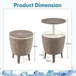 Costway 37L Cooler Bar Table Outdoor Cooler Side Table w/ Telescopic Tabletop in Brown - thumbnail 2