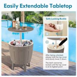 Costway 37L Cooler Bar Table Outdoor Cooler Side Table w/ Telescopic Tabletop in Brown - thumbnail 5