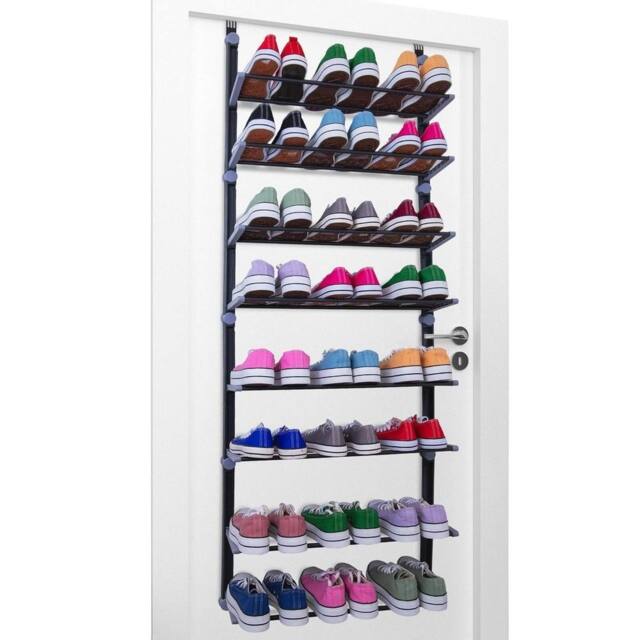 FORGEVIO Foldable Over Door Shoe Rack with Non-Slip Metal Bars 8 Tier in Black - image 1