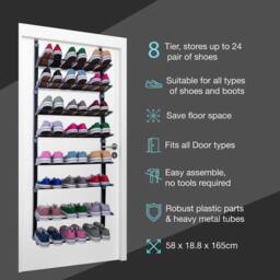 FORGEVIO Foldable Over Door Shoe Rack with Non-Slip Metal Bars 8 Tier in Black - thumbnail 2