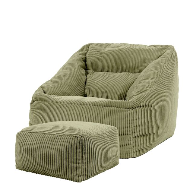 icon Bean Bag Armchair & Footstool Jumbo Cord Bundle in Green - image 1