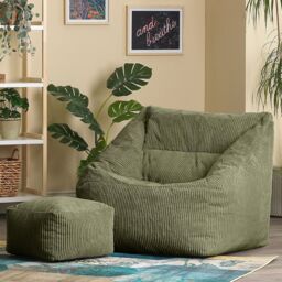 icon Bean Bag Armchair & Footstool Jumbo Cord Bundle in Green - thumbnail 4