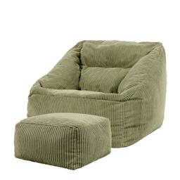 icon Bean Bag Armchair & Footstool Jumbo Cord Bundle in Green