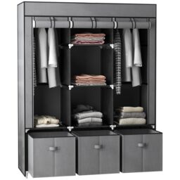 HOMCOM Portable Fabric Wardrobe with 5 Shelves & 3 Fabric Drawers, Grey in Dark Grey - thumbnail 2