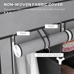 HOMCOM Portable Fabric Wardrobe with 5 Shelves & 3 Fabric Drawers, Grey in Dark Grey - thumbnail 5