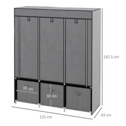 HOMCOM Portable Fabric Wardrobe with 5 Shelves & 3 Fabric Drawers, Grey in Dark Grey - thumbnail 3