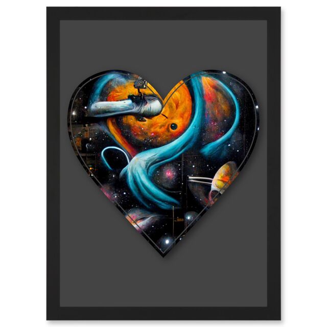 Artery8 Symbol Heart Love Space Trippy Cosmos Decorative Graffiti Mural Alphabet Initial Stencil Artwork Framed Wall Art Print A4 in Black - image 1