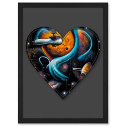 Artery8 Symbol Heart Love Space Trippy Cosmos Decorative Graffiti Mural Alphabet Initial Stencil Artwork Framed Wall Art Print A4 in Black - thumbnail 1