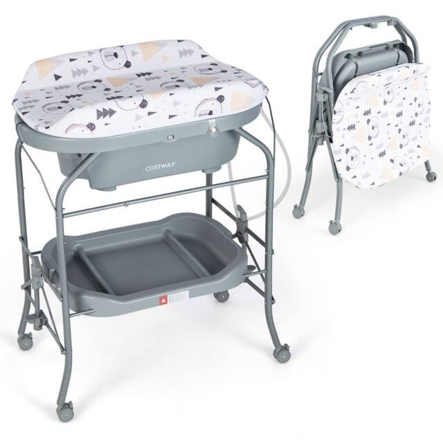 Costway Baby Changing Table with Bathtub Folding Infant Diaper Changing Nursery Station - image 1