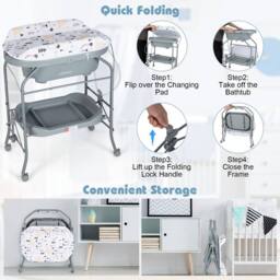 Costway Baby Changing Table with Bathtub Folding Infant Diaper Changing Nursery Station - thumbnail 5