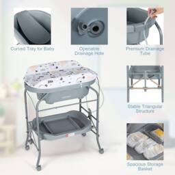 Costway Baby Changing Table with Bathtub Folding Infant Diaper Changing Nursery Station - thumbnail 4