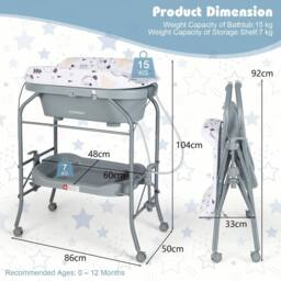 Costway Baby Changing Table with Bathtub Folding Infant Diaper Changing Nursery Station - thumbnail 2