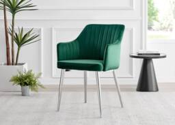 FurnitureboxUK Set of 2 Calla Deep Padded Dining Chairs Upholstered in Soft Velvet With Silver Chrome Legs in Green - thumbnail 2