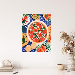 "Wee Blue Coo Wall Art Print Margherita Mezze Pizza Night Red Orange Blue Abstract Oil Painting Poster - Size: W24"" x H32""" - thumbnail 4