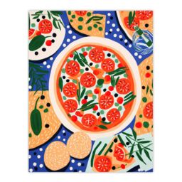 "Wee Blue Coo Wall Art Print Margherita Mezze Pizza Night Red Orange Blue Abstract Oil Painting Poster - Size: W24"" x H32""" - thumbnail 1