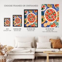 "Wee Blue Coo Wall Art Print Margherita Mezze Pizza Night Red Orange Blue Abstract Oil Painting Poster - Size: W24"" x H32""" - thumbnail 3