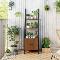 Costway 4 Tiers Ladder Shelf with Cabinet 160 CM Tall Bookshelf Industrial Bookcase in Brown - thumbnail 6