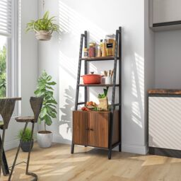 Costway 4 Tiers Ladder Shelf with Cabinet 160 CM Tall Bookshelf Industrial Bookcase in Brown - thumbnail 5
