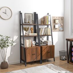 Costway 4 Tiers Ladder Shelf with Cabinet 160 CM Tall Bookshelf Industrial Bookcase in Brown - thumbnail 4