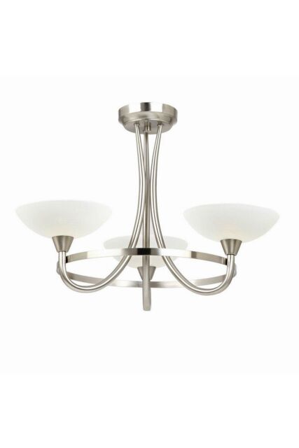 Netlighting Cagney 3 Light Semi Flush Multi Arm Ceiling Light Satin Chrome White Painted Glass with Faint Line Pattern G9 in Grey - image 1