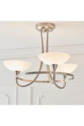 Netlighting Cagney 3 Light Semi Flush Multi Arm Ceiling Light Satin Chrome White Painted Glass with Faint Line Pattern G9 in Grey - thumbnail 4