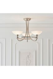 Netlighting Cagney 3 Light Semi Flush Multi Arm Ceiling Light Satin Chrome White Painted Glass with Faint Line Pattern G9 in Grey - thumbnail 2