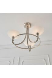 Netlighting Cagney 3 Light Semi Flush Multi Arm Ceiling Light Satin Chrome White Painted Glass with Faint Line Pattern G9 in Grey - thumbnail 6