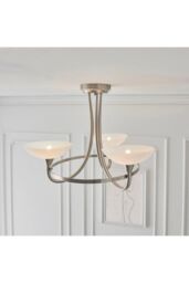 Netlighting Cagney 3 Light Semi Flush Multi Arm Ceiling Light Satin Chrome White Painted Glass with Faint Line Pattern G9 in Grey - thumbnail 5