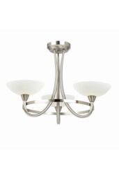 Netlighting Cagney 3 Light Semi Flush Multi Arm Ceiling Light Satin Chrome White Painted Glass with Faint Line Pattern G9 in Grey