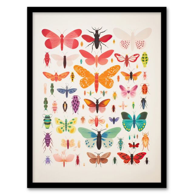 Artery8 Wall Art Print Insects & Bugs Bright Colourful Framed Picture - Size: A4 - image 1