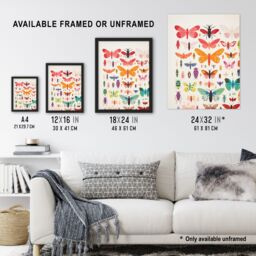 Artery8 Wall Art Print Insects & Bugs Bright Colourful Framed Picture - Size: A4 - thumbnail 3
