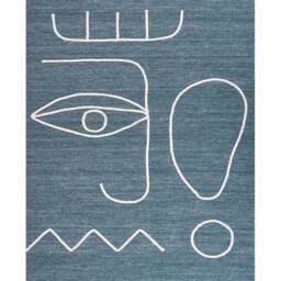 Wyld and Coco Handwoven Blue Polyester Rug Rectangle Tassels Abstract Pattern - Size: 140 cm x 200 cm - thumbnail 2