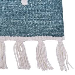 Wyld and Coco Handwoven Blue Polyester Rug Rectangle Tassels Abstract Pattern - Size: 140 cm x 200 cm - thumbnail 5