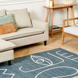 Wyld and Coco Handwoven Blue Polyester Rug Rectangle Tassels Abstract Pattern - Size: 140 cm x 200 cm